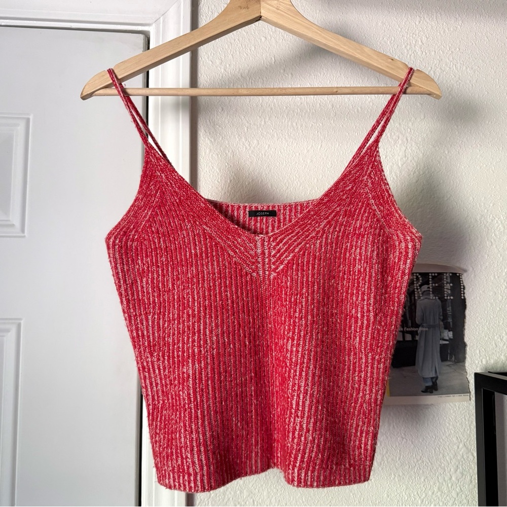 JOSEPH red cotton wool cashmere knit v-neck cropped sweater tank‎ top